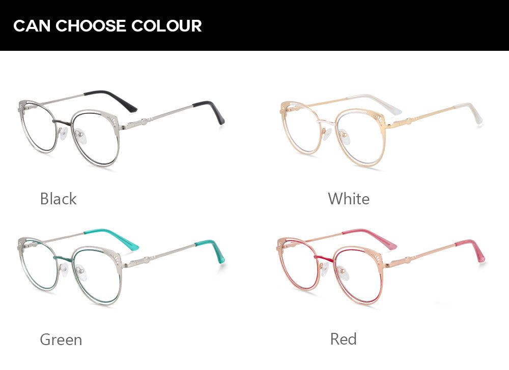 CCspace Women's Full Rim Round Cat Eye Alloy Frame Eyeglasses 54081 Full Rim CCspace