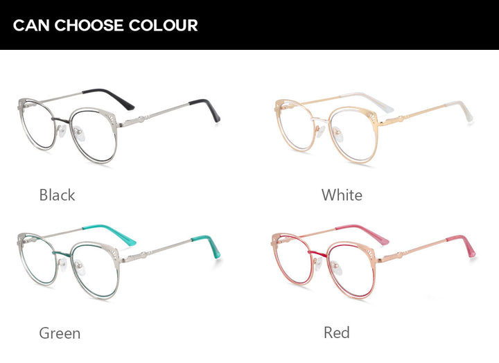 CCspace Women's Full Rim Round Cat Eye Alloy Frame Eyeglasses 54081 Full Rim CCspace