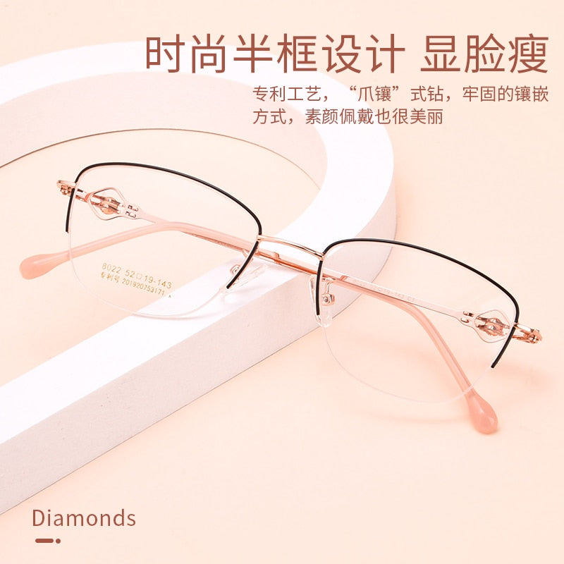 Women's Semi Rim Cat Eye Alloy Eyeglasses Hollow Temple Gm8022 Semi Rim Bclear