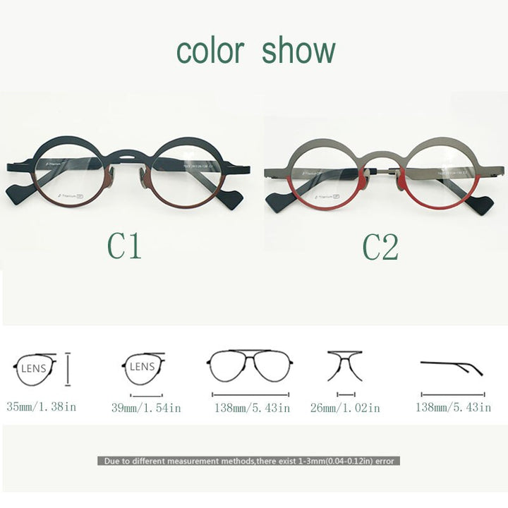 Yujo Unisex Full Rim Round Eyeglasses Titanium 7023 Full Rim Yujo