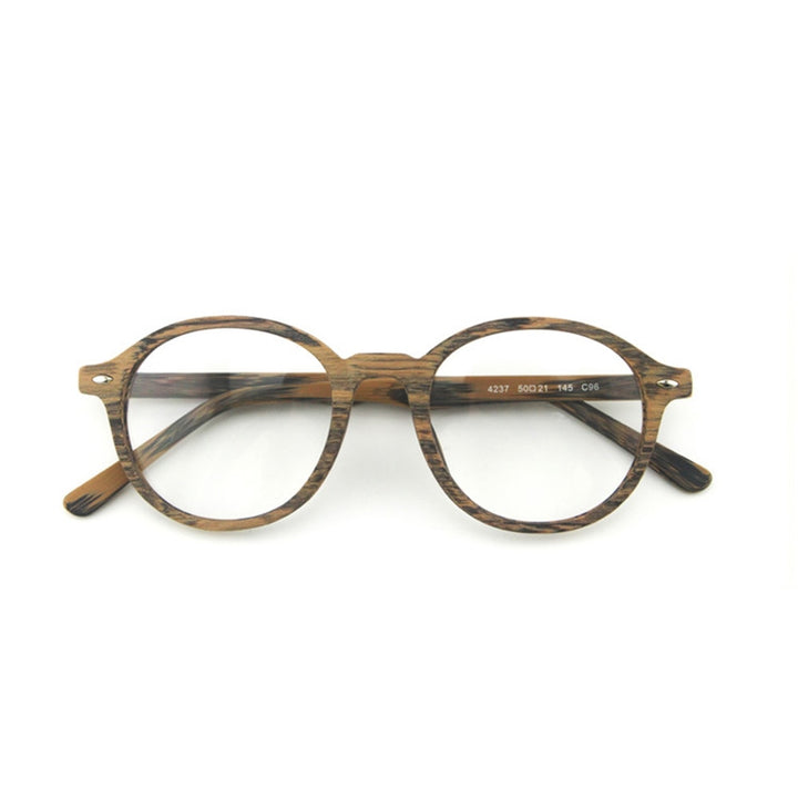 Hdcrafter Unisex Full Rim Round Oval Wood Metal Frame Eyeglasses 4237 Full Rim Hdcrafter Eyeglasses   