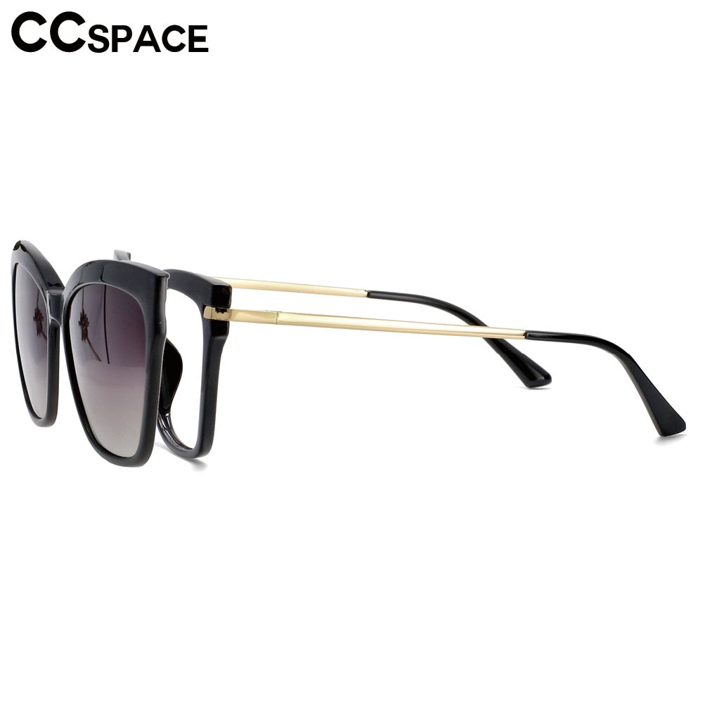 CCspace Unisex Full Rim Square Cat Eye Tr 90 Titanium Eyeglasses Clip On Sunglasses 53684 With Clip Ons CCspace
