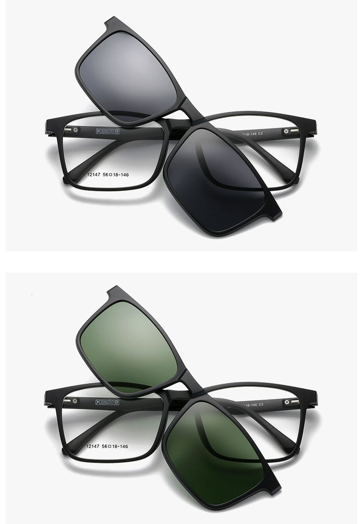 Yimaruili Unisex Full Rim Resin Frame Eyeglasses + 5 Polarized Magnetic Clip On Sunglasses 12147 With Clip Ons Yimaruili Eyeglasses