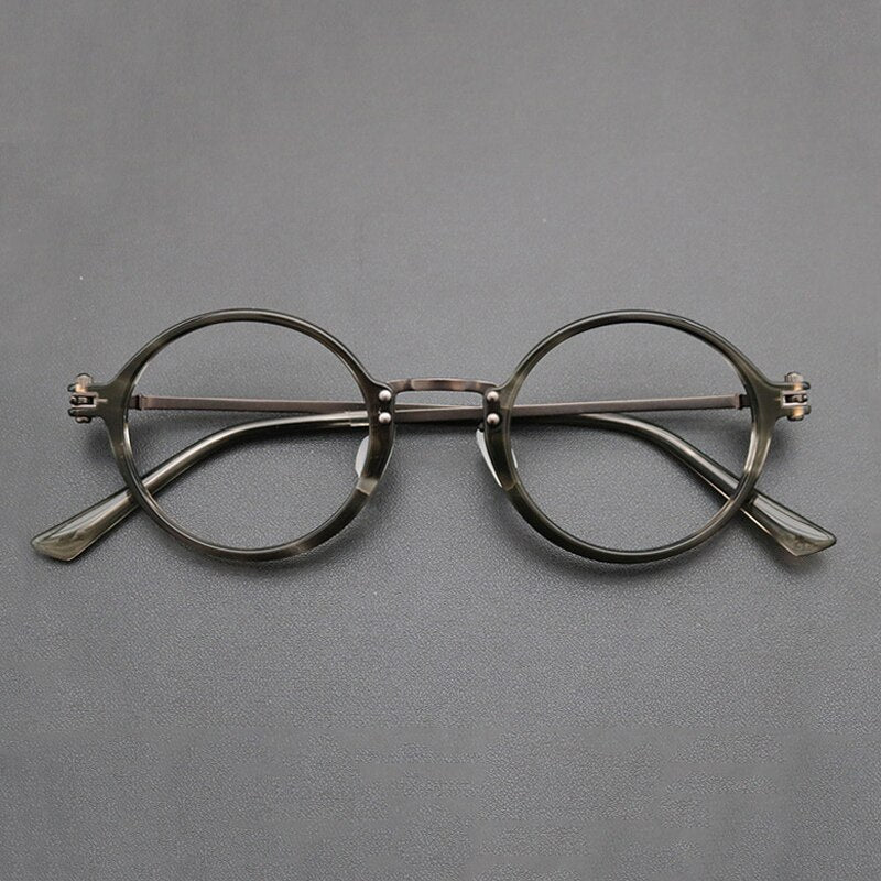 Gatenac Unisex Full Rim Round Titanium Acetate Frame Eyeglasses Gxyj696 Full Rim Gatenac Green Tortoise