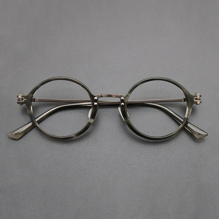 Gatenac Unisex Full Rim Round Titanium Acetate Frame Eyeglasses Gxyj696 Full Rim Gatenac Green Tortoise