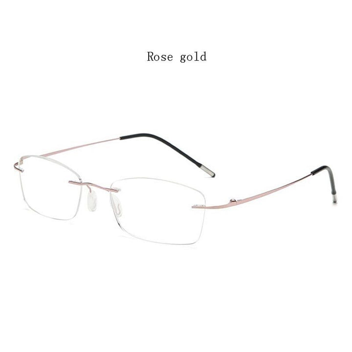 Hdcrafter Unisex Rimless Rectangle Titanium Frame Reading Glasses 8025 Reading Glasses Hdcrafter Eyeglasses +100 Rose Gold