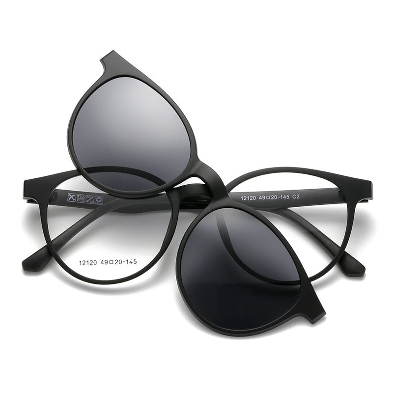 Yimaruili Unisex Full Rim Resin Frame Eyeglasses + 5 Polarized Magnetic Clip On Sunglasses 12120 With Clip Ons Yimaruili Eyeglasses