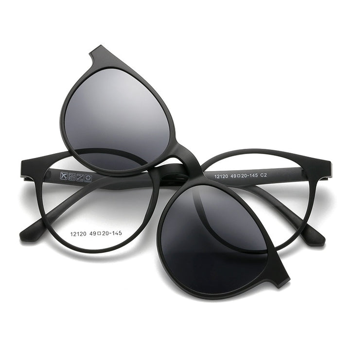 Yimaruili Unisex Full Rim Resin Frame Eyeglasses + 5 Polarized Magnetic Clip On Sunglasses 12120 With Clip Ons Yimaruili Eyeglasses