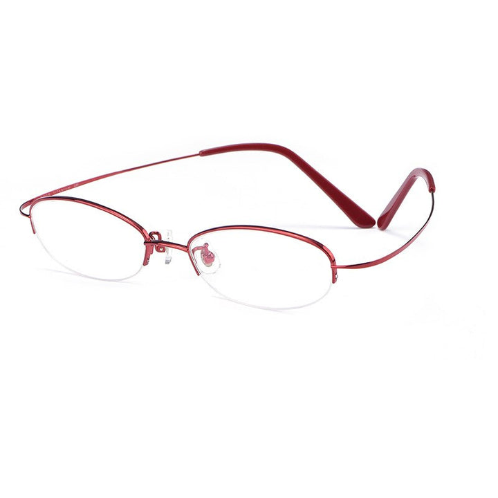 Yimaruili Women's Semi Rim Titanium Frame Eyeglasses T9276 Semi Rim Yimaruili Eyeglasses Wine Red