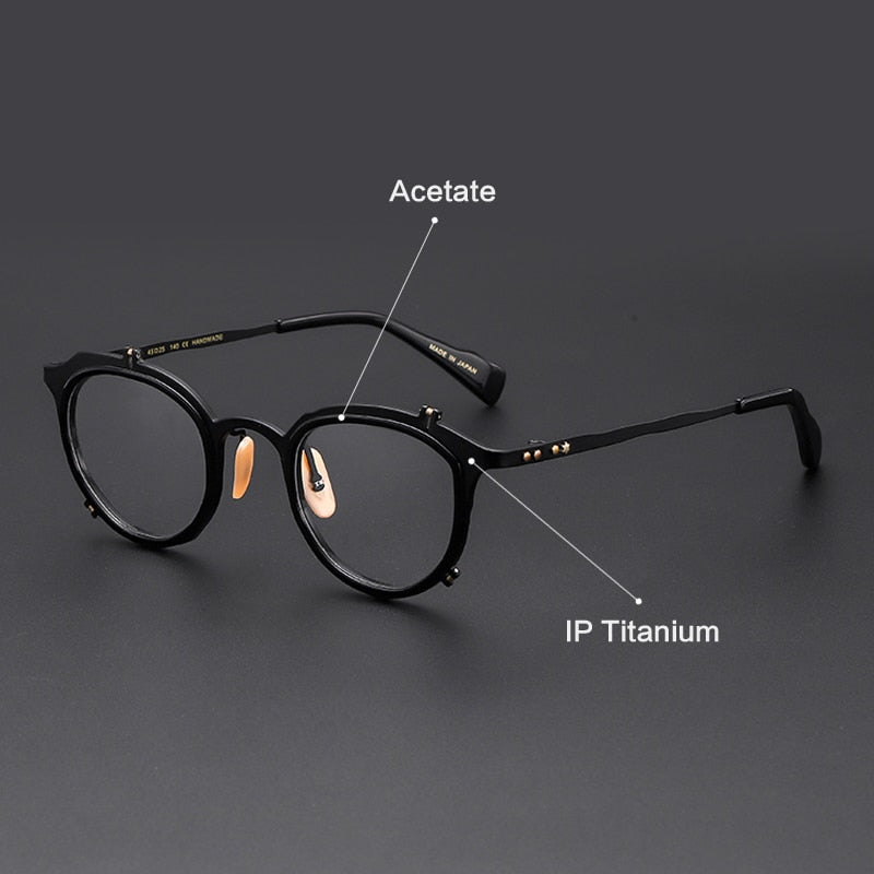 Muzz Men's Full Rim Round Hand Crafted Titanium Acetate Frame Eyeglasses 0050 Full Rim Muzz C1