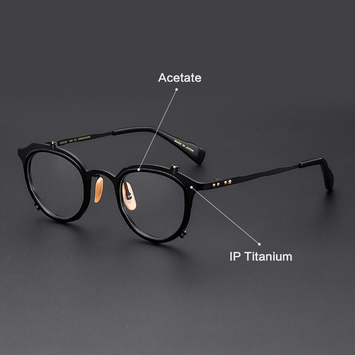 Muzz Men's Full Rim Round Hand Crafted Titanium Acetate Frame Eyeglasses 0050 Full Rim Muzz C1