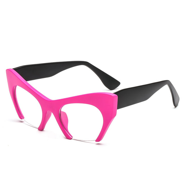 CCspace Unisex Semi Rim Cat Eye Resin Frame Eyeglasses 45292 Semi Rim CCspace C10Red-BlackLeg