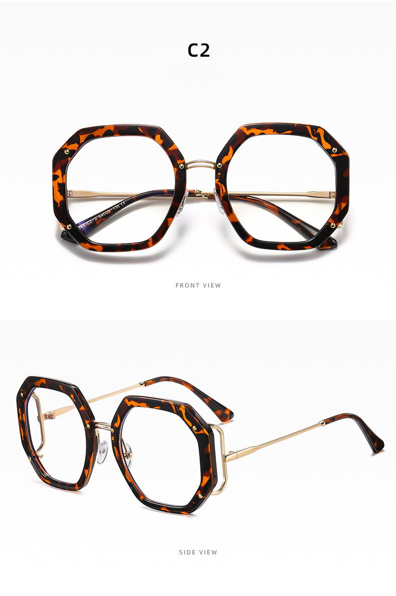 Hotony Women's Full Rim Polygonal Round TR 90 Resin Alloy Frame Eyeglasses 95243 Full Rim Hotony
