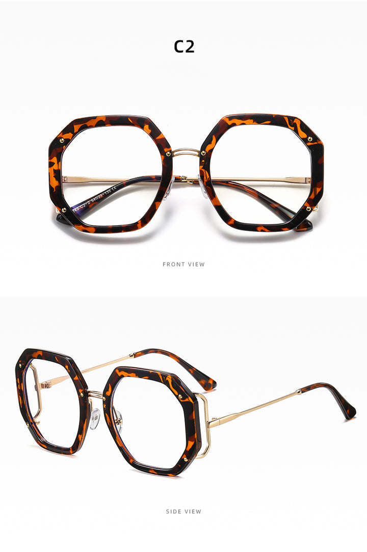 Hotony Women's Full Rim Polygonal Round TR 90 Resin Alloy Frame Eyeglasses 95243 Full Rim Hotony