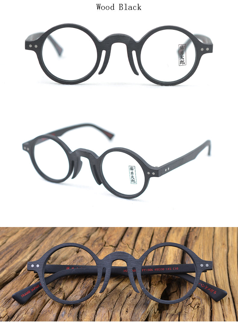 Hdcrafter Unisex Full Rim Round Acetate Wood Frame Eyeglasses Ft1906 Full Rim Hdcrafter Eyeglasses