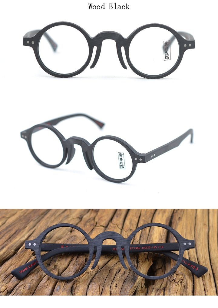 Hdcrafter Unisex Full Rim Round Acetate Wood Frame Eyeglasses Ft1906 Full Rim Hdcrafter Eyeglasses