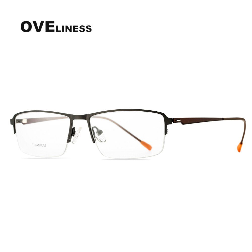 Oveliness Men's Semi Rim Square Screwless Titanium Alloy Eyeglasses Semi Rim Oveliness gun
