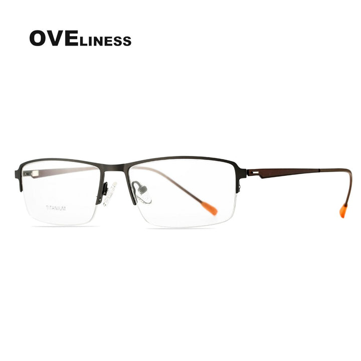 Oveliness Men's Semi Rim Square Screwless Titanium Alloy Eyeglasses Semi Rim Oveliness gun