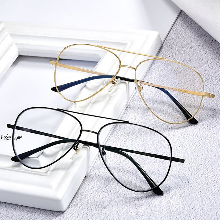 Muzz Unisex Full Rim Round Pilot Double Bridge Titanium Frame Eyeglasses L8361 Full Rim Muzz