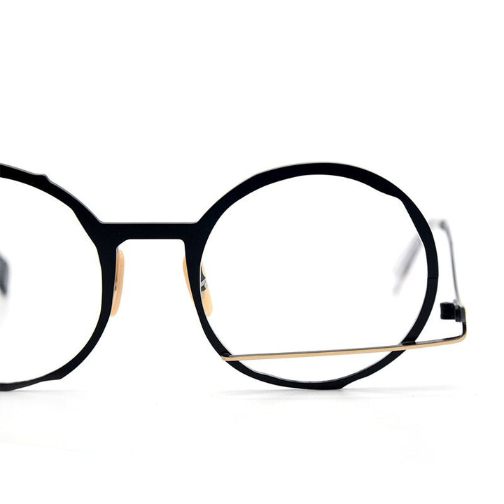 Muzz Men's Full Rim Polygonal Round Ultem Titanium Frame Eyeglasses 0034 Full Rim Muzz