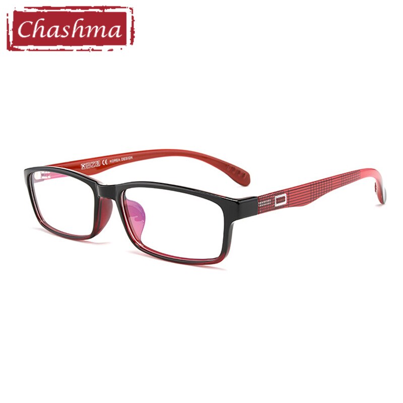 Chashma Men's Full Rim TR 90 Resin Titanium Rectangle Frame Eyeglasses 2300 Full Rim Chashma Red