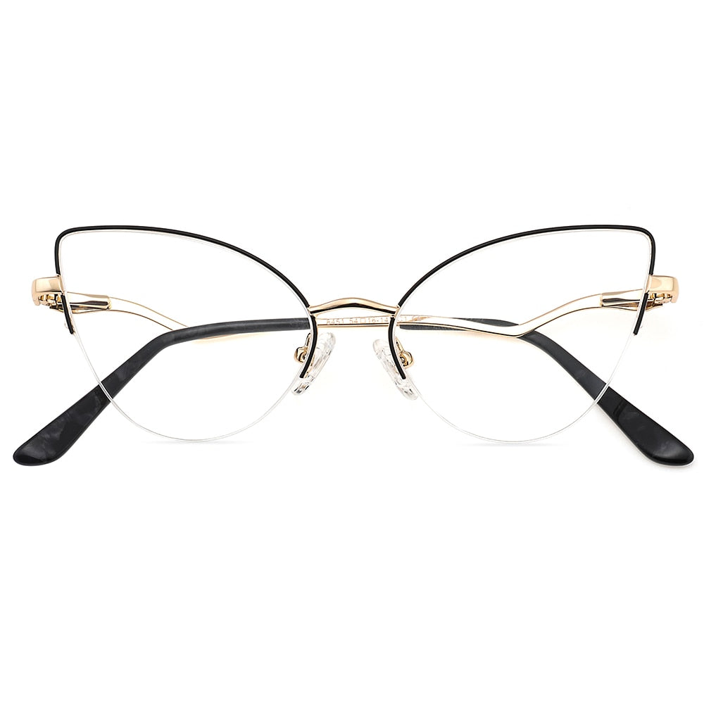 Laoyehui Women's Semi Rim Cat Eye Alloy Frame Reading Glasses 84511 Reading Glasses Laoyehui 0 Black