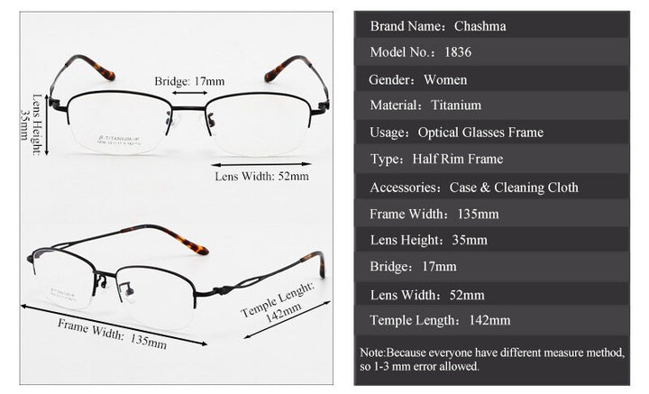 Chashma Ochki Women's Semi Rim Square Titanium Eyeglasses 1836 Semi Rim Chashma Ochki