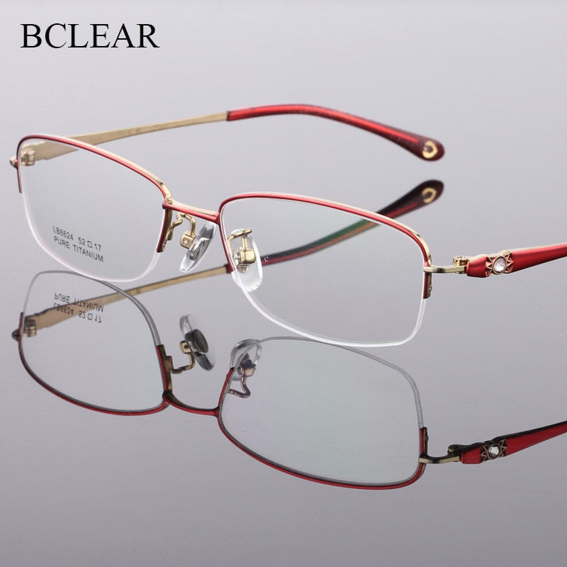 Women's Semi Rim Titanium Frame Eyeglasses Lr6624 Semi Rim Bclear