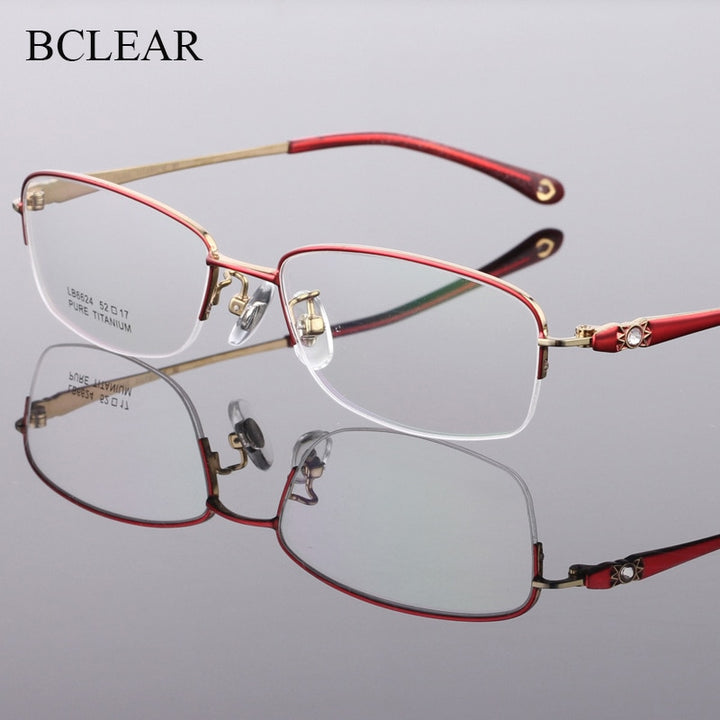 Women's Semi Rim Titanium Frame Eyeglasses Lr6624 Semi Rim Bclear