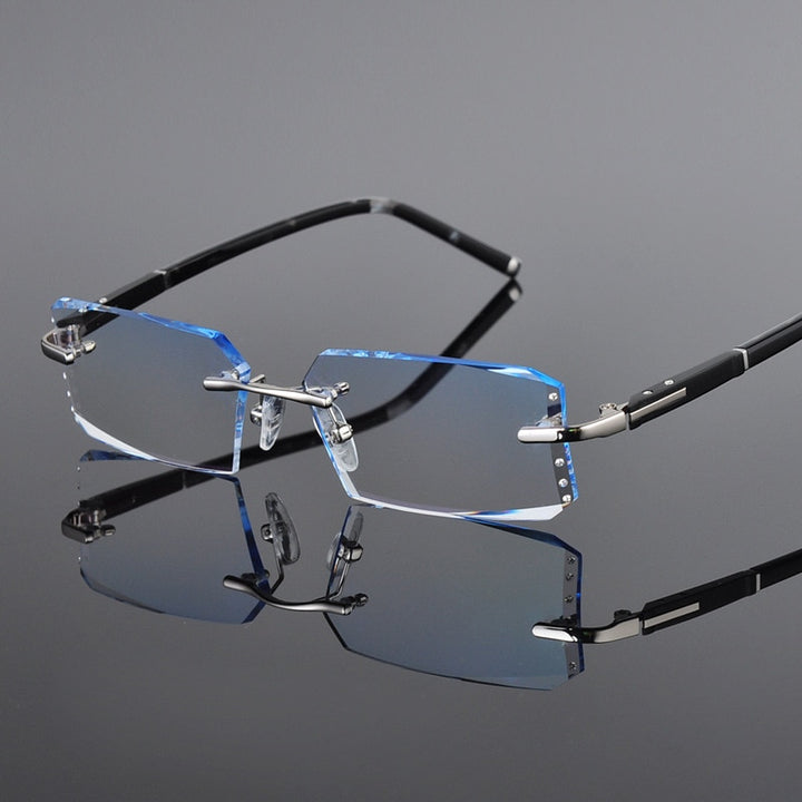 Reven Jate R58003 Alloy Rimless Diamond Cutting Man Glasses Frame Eyeglasses Men Eyewear Rimless Reven Jate silver  