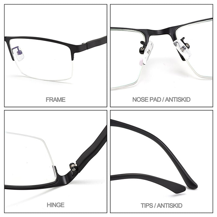Gmei Men's Semi Rim Square Tr 90 Alloy Eyeglasses S61001 Semi Rim Gmei Optical