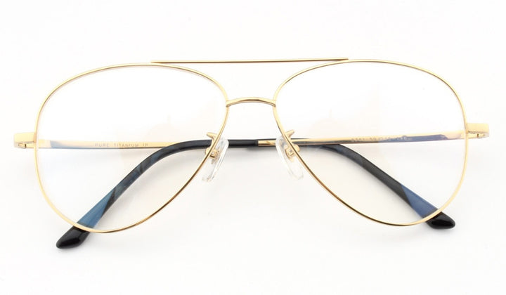 Muzz Unisex Full Rim Round Pilot Double Bridge Titanium Frame Eyeglasses L8361 Full Rim Muzz Gold