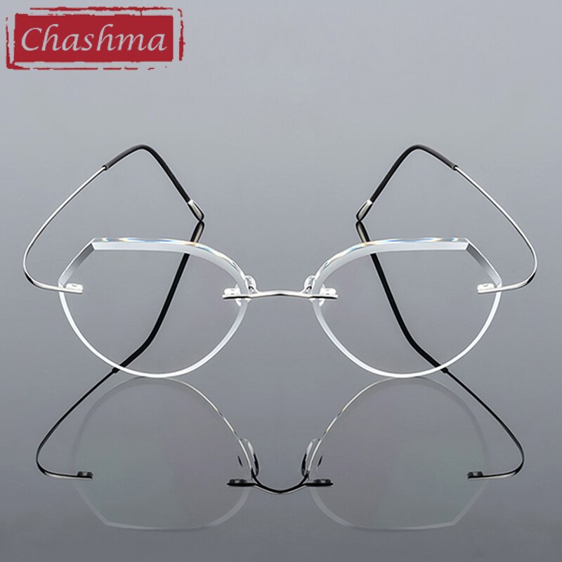 Chashma Ottica Unisex Rimless Polygonal Round Titanium Eyeglasses Tint Lenses 8018 Rimless Chashma Ottica