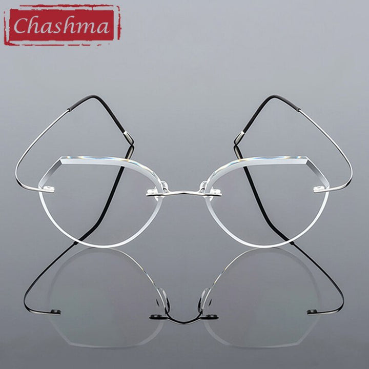 Chashma Ottica Unisex Rimless Polygonal Round Titanium Eyeglasses Tint Lenses 8018 Rimless Chashma Ottica