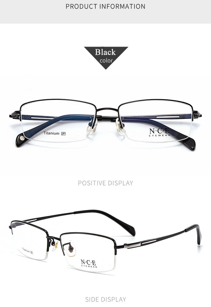 Men's Semi Rim Square Titanium Frame Eyeglasses Sc8906 Semi Rim Bclear