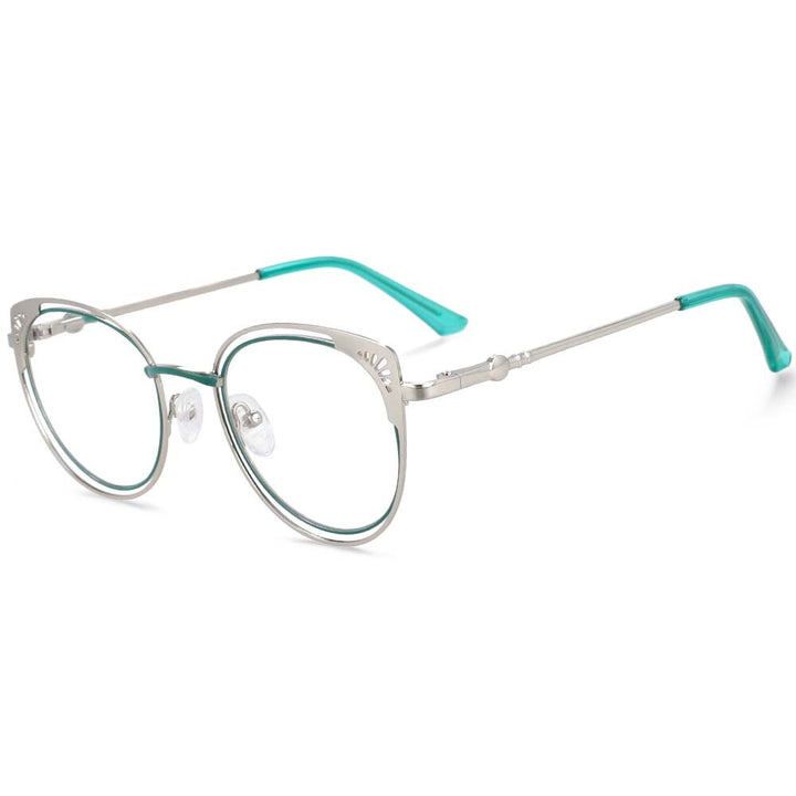 CCspace Women's Full Rim Round Cat Eye Alloy Frame Eyeglasses 54081 Full Rim CCspace China Green