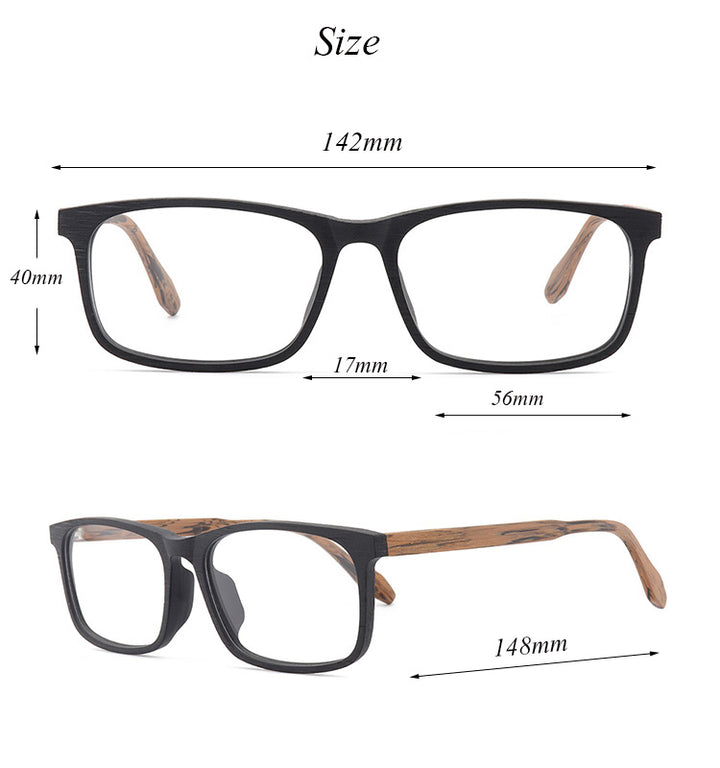Hdcrafter Unisex Full Rim Oversized Square Wood Frame Eyeglasses 1691 Full Rim Hdcrafter Eyeglasses