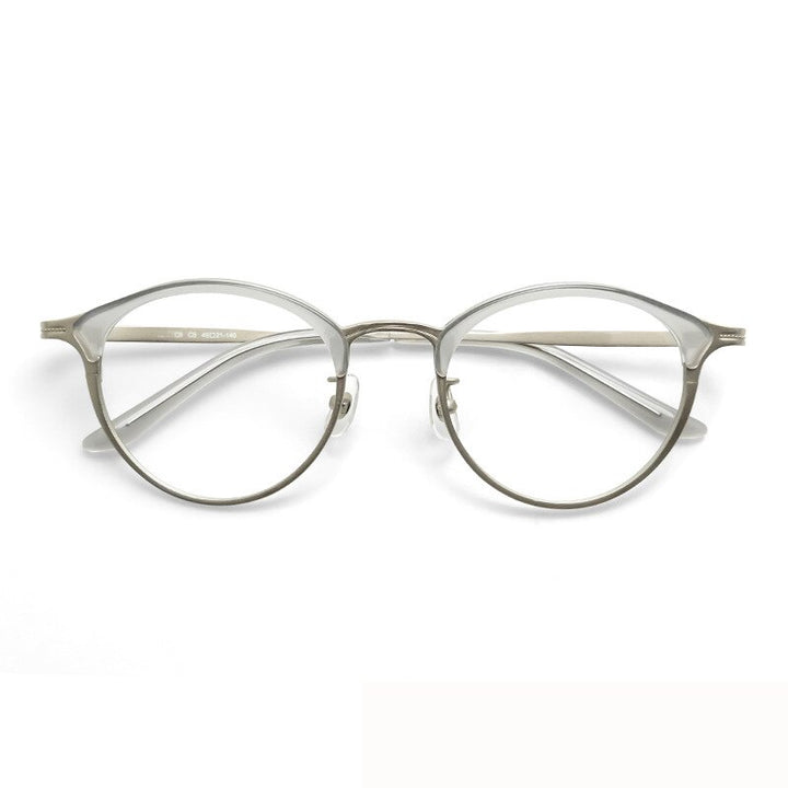 Aissuarvey Full Rim Round Acetate Alloy Horn Rim Frame Eyeglasses Unisex Full Rim Aissuarvey Eyeglasses Clear silver  
