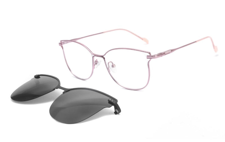 CCspace Unisex Full Rim Square Cat Eye Alloy Frame Eyeglasses Clip On Sunglasses 47478 With Clip Ons CCspace C6Pink