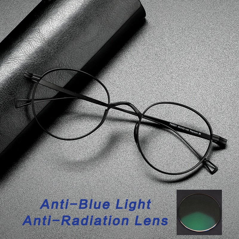 Gatenac Unisex Full Rim Round Titanium Frame Eyeglasses Gxyj485 Full Rim Gatenac Black Anti-blue
