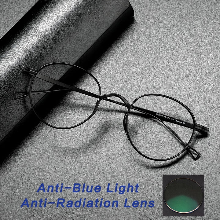 Gatenac Unisex Full Rim Round Titanium Frame Eyeglasses Gxyj485 Full Rim Gatenac Black Anti-blue