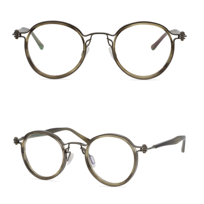 Gatenac Unisex Full Rim Round Handcrafted Acetate Alloy Frame Eyeglasses Gxyj07 Full Rim Gatenac 9