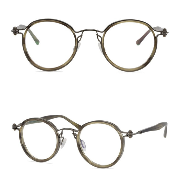 Gatenac Unisex Full Rim Round Handcrafted Acetate Alloy Frame Eyeglasses Gxyj07 Full Rim Gatenac 9