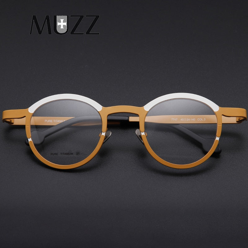 Muzz Men's Full Rim Round Titanium Frame Eyeglasses T7747 Full Rim Muzz   