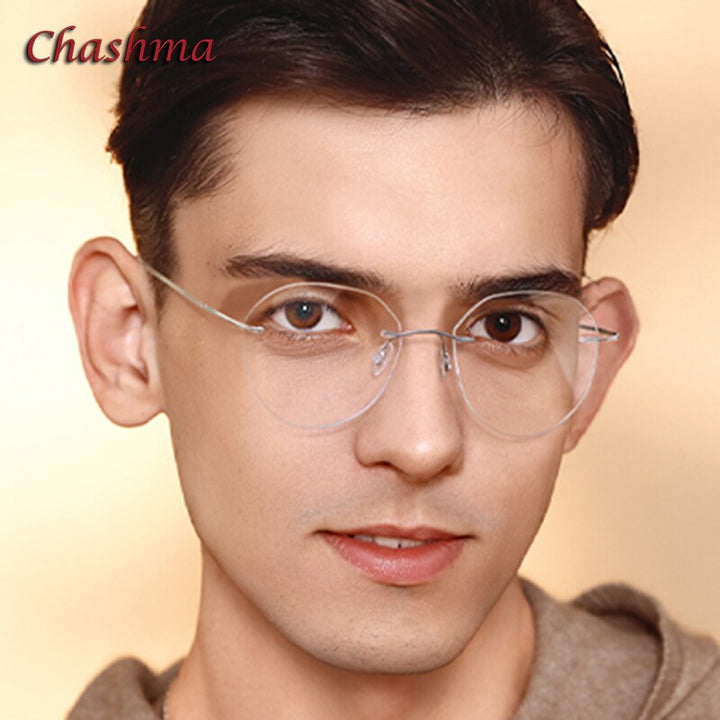 Chashma Ochki Unisex Rimless Round Titanium Eyeglasses 8151 Rimless Chashma Ochki