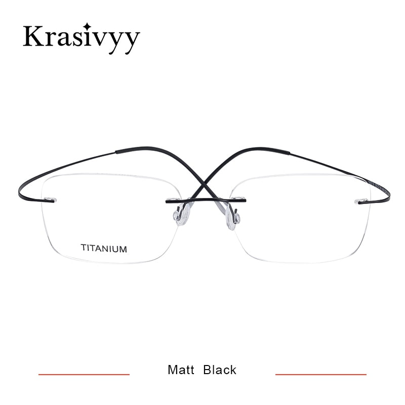 Krasivyy Unisex Rimless Square Screwless Titanium Eyeglasses Kr16016 Rimless Krasivyy Matt Black