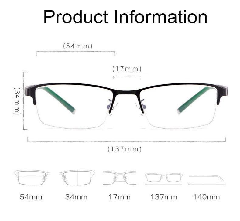 Hotochki Men's Semi Rim Rectangular Alloy Frame Eyeglasses 3095 Semi Rim Hotochki