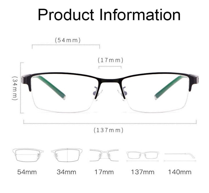 Hotochki Men's Semi Rim Rectangular Alloy Frame Eyeglasses 3095 Semi Rim Hotochki