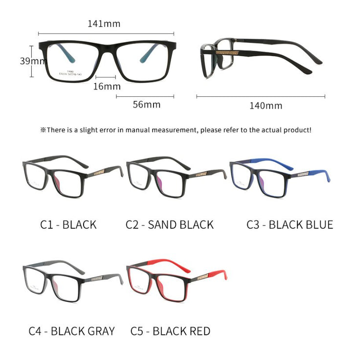 Handoer Unisex Full Rim Square Tr 90 Eyeglasses 8239 Full Rim Handoer