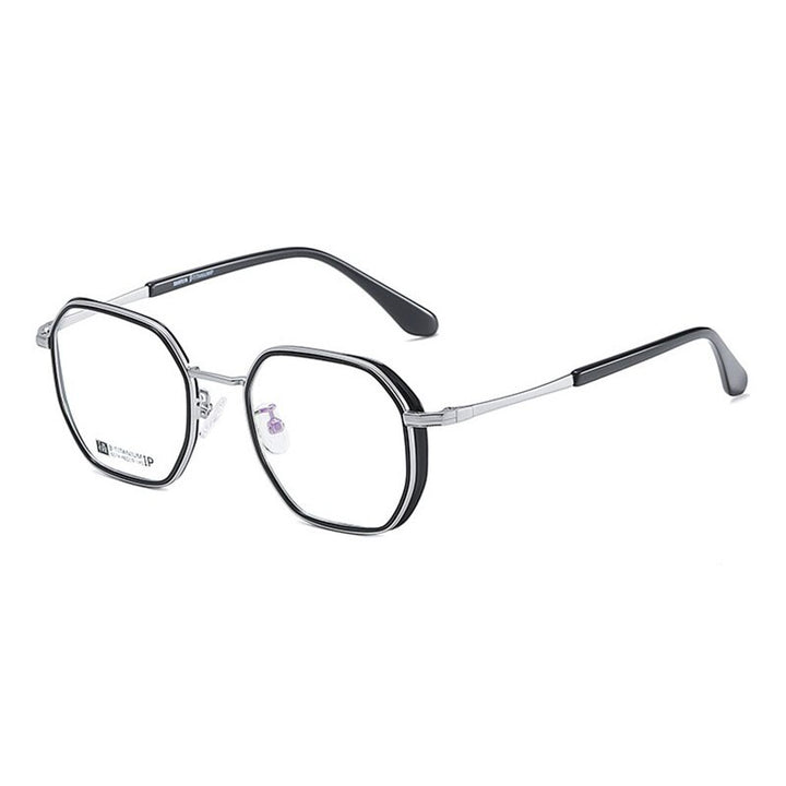 Hotochki Unisex Full Rim Beta Titanium Frame Eyeglasses 6074 Full Rim Hotochki Black Silver